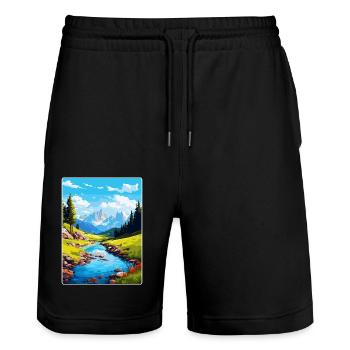 Aiguestortes I Estany de Sant Maurici Park Spanien - Stanley/Stella Unisex Bio Joggingshorts Trainer  - Schwarz - Vorne - Nik (191cm) & Marisol (170cm)