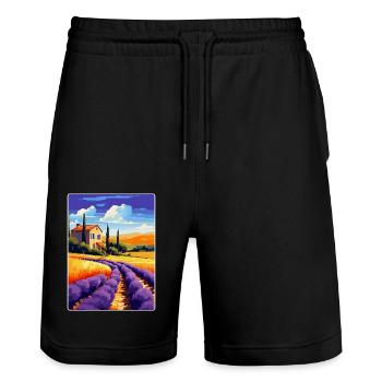 Provence Frankreich Vintage Reiseplakat Souvenir WPA - Stanley/Stella Unisex Bio Joggingshorts Trainer  - Schwarz - Vorne - Nik (191cm) & Marisol (170cm)