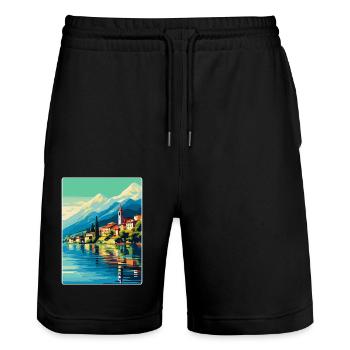 Lake Como Italy Vintage Travel Poster Souvenir WPA - Stanley/Stella Trainer Unisex Organic Jogging Shorts - black - Front - Nik (191cm) & Marisol (170cm)