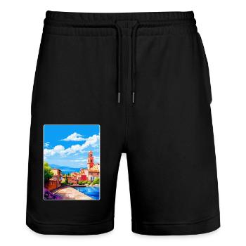 Figueres Spain Vintage Travel Poster Souvenir WPA - Stanley/Stella Trainer Unisex Organic Jogging Shorts - black - Front - Nik (191cm) & Marisol (170cm)