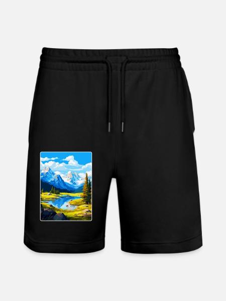Affiche de voyage vintage du parc national d’Ecrins France - Short de jogging bio TRAINER Stanley/Stella unisexe - noir