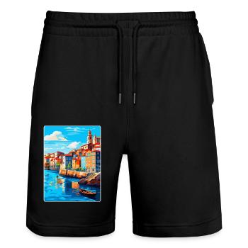 Porto Portugal Vintage Travel Poster Souvenir WPA - Stanley/Stella Trainer Unisex Organic Jogging Shorts - black - Front - Nik (191cm) & Marisol (170cm)