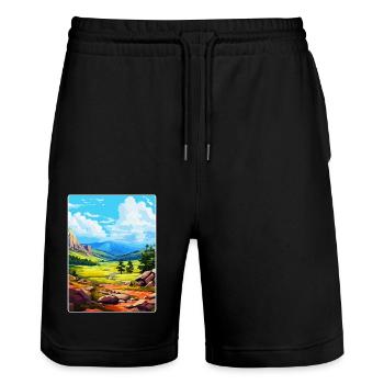 Sierra De Guadarrama Nationalpark Spanien Poster - Stanley/Stella Unisex Bio Joggingshorts Trainer  - Schwarz - Vorne - Nik (191cm) & Marisol (170cm)