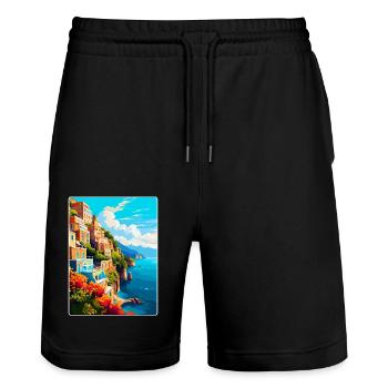 Amalfi Italy Vintage Travel Poster WPA Souvenir - Stanley/Stella Trainer Unisex Organic Jogging Shorts - black - Front - Nik (191cm) & Marisol (170cm)