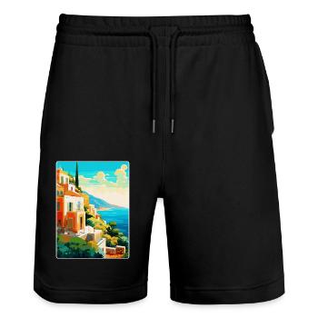 Capri Italien Vintage Reiseplakat WPA Kunst Souvenir - Stanley/Stella Unisex Bio Joggingshorts Trainer  - Schwarz - Vorne - Nik (191cm) & Marisol (170cm)