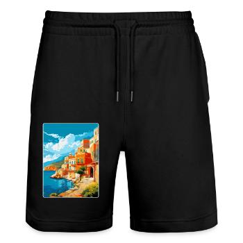 Crète Grèce Affiche de voyage vintage WPA Souvenir - Short de jogging bio TRAINER Stanley/Stella unisexe - noir - Devant - Nik (191cm) & Marisol (170cm)