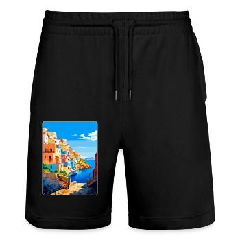 Ponza Italy Vintage Travel Poster WPA Art Souvenir - Stanley/Stella Trainer Unisex Organic Jogging Shorts - black - Front - Nik (191cm) & Marisol (170cm)