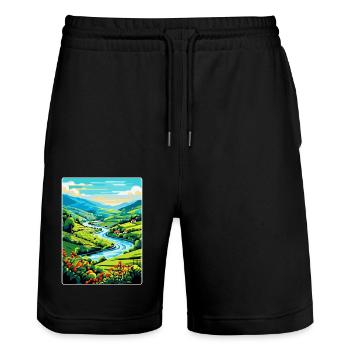 Douro-Tal Portugal Vintage Reiseposter WPA - Stanley/Stella Unisex Bio Joggingshorts Trainer  - Schwarz - Vorne - Nik (191cm) & Marisol (170cm)