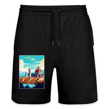 Florence Italy Vintage Travel Poster Souvenir WPA - Stanley/Stella Trainer Unisex Organic Jogging Shorts - black - Front - Nik (191cm) & Marisol (170cm)