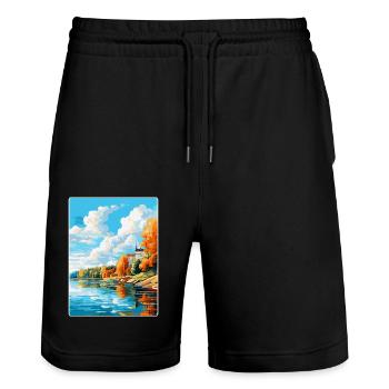 Kuopio Finlande Affiche de voyage vintage Souvenir WPA - Short de jogging bio TRAINER Stanley/Stella unisexe - noir - Devant - Nik (191cm) & Marisol (170cm)