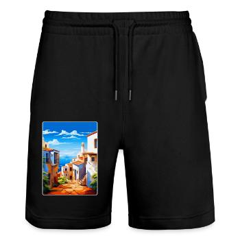 Almería Spanien Vintage Reiseplakat WPA Souvenir - Stanley/Stella Unisex Bio Joggingshorts Trainer  - Schwarz - Vorne - Nik (191cm) & Marisol (170cm)