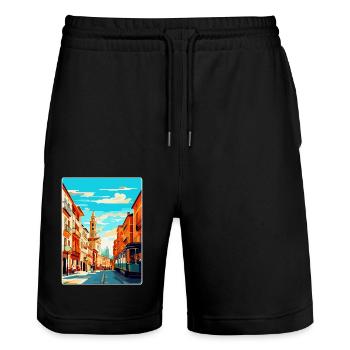 Pamplona Spain Vintage Travel Poster Souvenir WPA - Stanley/Stella Trainer Unisex Organic Jogging Shorts - black - Front - Nik (191cm) & Marisol (170cm)