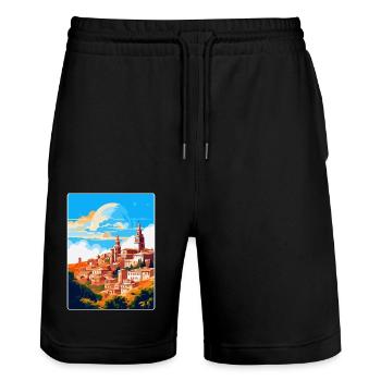 Toledo Spain Vintage Travel Poster WPA Souvenir - Stanley/Stella Trainer Unisex Organic Jogging Shorts - black - Front - Nik (191cm) & Marisol (170cm)