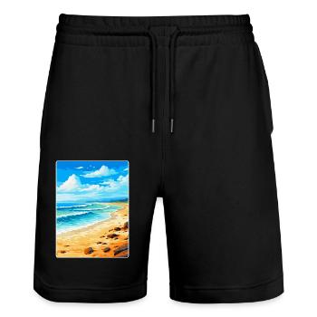 Fuerteventura Spain Vintage Travel Poster Souvenir - Stanley/Stella Trainer Unisex Organic Jogging Shorts - black - Front - Nik (191cm) & Marisol (170cm)