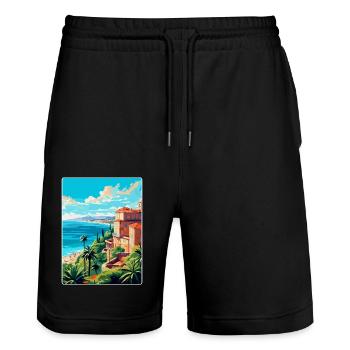Côte d azur Frankreich Vintage Reiseplakat Souvenir - Stanley/Stella Unisex Bio Joggingshorts Trainer  - Schwarz - Vorne - Nik (191cm) & Marisol (170cm)