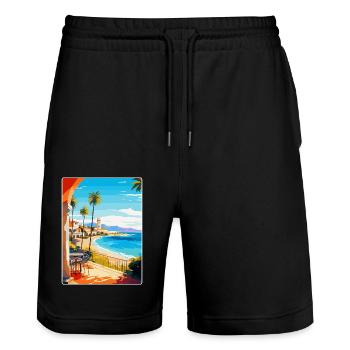 Costa Del Sol Spanien Vintage Reiseplakat Souvenir - Stanley/Stella Unisex Bio Joggingshorts Trainer  - Schwarz - Vorne - Nik (191cm) & Marisol (170cm)