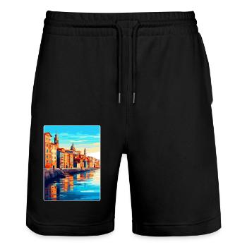 Porto Portugal Vintage Travel Poster Souvenir WPA - Stanley/Stella Trainer Unisex Organic Jogging Shorts - black - Front - Nik (191cm) & Marisol (170cm)