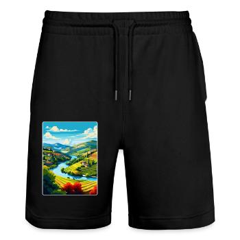 Douro-Tal Portugal Vintage Reiseposter WPA - Stanley/Stella Unisex Bio Joggingshorts Trainer  - Schwarz - Vorne - Nik (191cm) & Marisol (170cm)