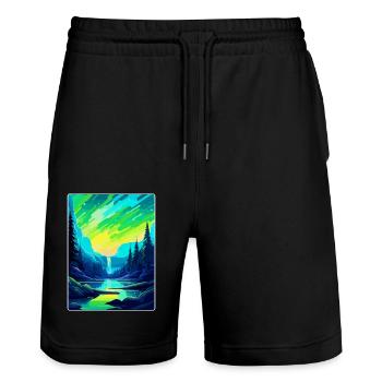 Aurora Borealis Islande Affiche de voyage vintage WPA - Short de jogging bio TRAINER Stanley/Stella unisexe - noir - Devant - Nik (191cm) & Marisol (170cm)