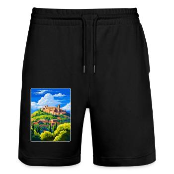 Alhambra Spain Vintage Travel Poster Souvenir WPA - Stanley/Stella Trainer Unisex Organic Jogging Shorts - black - Front - Nik (191cm) & Marisol (170cm)