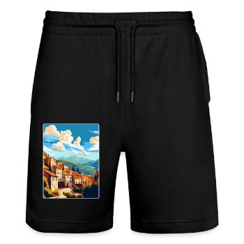 Cuenca Espagne Affiche de voyage vintage WPA Souvenir - Short de jogging bio TRAINER Stanley/Stella unisexe - noir - Devant - Nik (191cm) & Marisol (170cm)