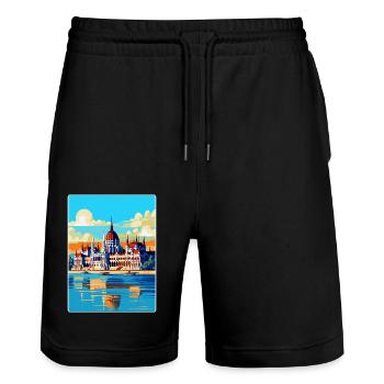 Budapest Ungarn Vintage Reiseplakat Souvenir - Stanley/Stella Unisex Bio Joggingshorts Trainer  - Schwarz - Vorne - Nik (191cm) & Marisol (170cm)