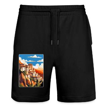 Cuenca Espagne Affiche de voyage vintage WPA Souvenir - Short de jogging bio TRAINER Stanley/Stella unisexe - noir - Devant - Nik (191cm) & Marisol (170cm)