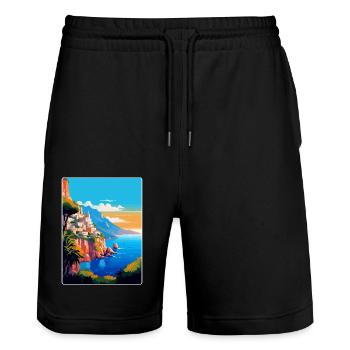 Capri Italien Vintage Reiseplakat WPA Kunst Souvenir - Stanley/Stella Unisex Bio Joggingshorts Trainer  - Schwarz - Vorne - Nik (191cm) & Marisol (170cm)