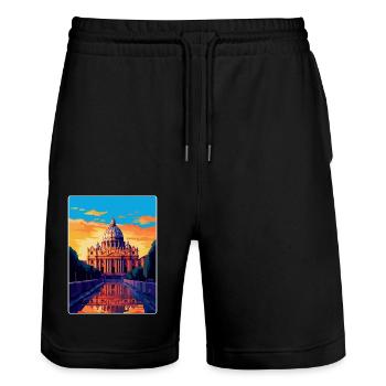 Basilique Saint-Pierre Italie Affiche de voyage vintage - Short de jogging bio TRAINER Stanley/Stella unisexe - noir - Devant - Nik (191cm) & Marisol (170cm)