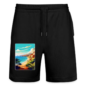 Îles Canaries Espagne Affiche de voyage vintage WPA Art - Short de jogging bio TRAINER Stanley/Stella unisexe - noir - Devant - Nik (191cm) & Marisol (170cm)