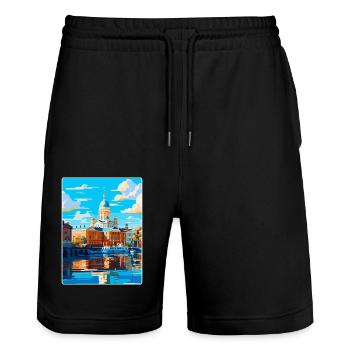 Helsinki Finlande Affiche de voyage vintage souvenir - Short de jogging bio TRAINER Stanley/Stella unisexe - noir - Devant - Nik (191cm) & Marisol (170cm)