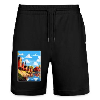 Porvoo Finlande Affiche de voyage vintage souvenir WPA - Short de jogging bio TRAINER Stanley/Stella unisexe - noir - Devant - Nik (191cm) & Marisol (170cm)