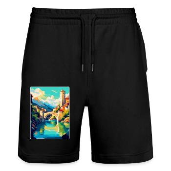 Mostar Bosnie-Herzégovine Affiche de voyage vintage - Short de jogging bio TRAINER Stanley/Stella unisexe - noir - Devant - Nik (191cm) & Marisol (170cm)