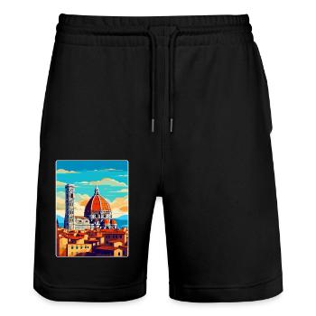 Florence Italy Vintage Travel Poster Souvenir WPA - Stanley/Stella Trainer Unisex Organic Jogging Shorts - black - Front - Nik (191cm) & Marisol (170cm)