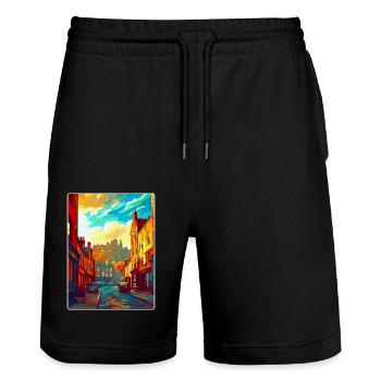 Edinburgh Schottland UK Vintage Reiseplakat WPA - Stanley/Stella Unisex Bio Joggingshorts Trainer  - Schwarz - Vorne - Nik (191cm) & Marisol (170cm)