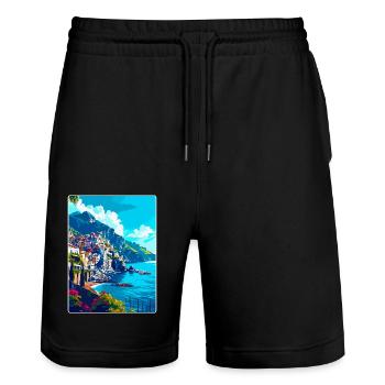 Amalfi Italy Vintage Travel Poster WPA Souvenir - Stanley/Stella Trainer Unisex Organic Jogging Shorts - black - Front - Nik (191cm) & Marisol (170cm)