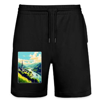 Vallée du Rhin Allemagne Affiche de voyage vintage - Short de jogging bio TRAINER Stanley/Stella unisexe - noir - Devant - Nik (191cm) & Marisol (170cm)