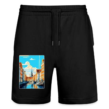 Copenhague, Danemark, Affiche de voyage vintage souvenir - Short de jogging bio TRAINER Stanley/Stella unisexe - noir - Devant - Nik (191cm) & Marisol (170cm)