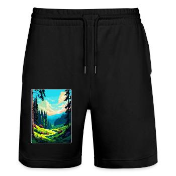 Black Forest Germany Vintage Travel Poster WPA Art - Stanley/Stella Trainer Unisex Organic Jogging Shorts - black - Front - Nik (191cm) & Marisol (170cm)