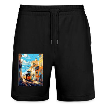 Lisbonne Portugal Affiche de voyage vintage Souvenir WPA - Short de jogging bio TRAINER Stanley/Stella unisexe - noir - Devant - Nik (191cm) & Marisol (170cm)