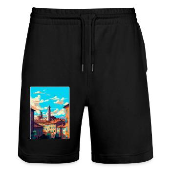 Bologne Italie Affiche de voyage vintage WPA Souvenir - Short de jogging bio TRAINER Stanley/Stella unisexe - noir - Devant - Nik (191cm) & Marisol (170cm)