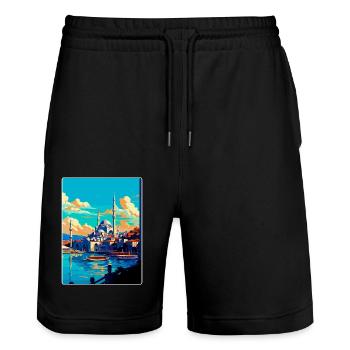 Istanbul Turkey Vintage Travel Poster Souvenir WPA - Stanley/Stella Trainer Unisex Organic Jogging Shorts - black - Front - Nik (191cm) & Marisol (170cm)