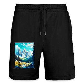 Chamonix France Affiche de voyage vintage Souvenir WPA - Short de jogging bio TRAINER Stanley/Stella unisexe - noir - Devant - Nik (191cm) & Marisol (170cm)