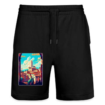 Siena Italien Vintage Reiseplakat WPA Kunst Souvenir - Stanley/Stella Unisex Bio Joggingshorts Trainer  - Schwarz - Vorne - Nik (191cm) & Marisol (170cm)