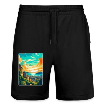 Athens Greece Vintage Travel Poster WPA Souvenir - Stanley/Stella Trainer Unisex Organic Jogging Shorts - black - Front - Nik (191cm) & Marisol (170cm)