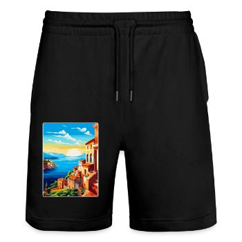 Sicily Italy Vintage Travel Poster WPA Souvenir - Stanley/Stella Trainer Unisex Organic Jogging Shorts - black - Front - Nik (191cm) & Marisol (170cm)