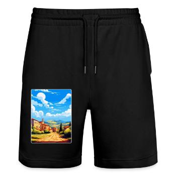 Extremadura Spain Vintage Travel Poster Souvenir - Stanley/Stella Trainer Unisex Organic Jogging Shorts - black - Front - Nik (191cm) & Marisol (170cm)