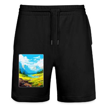 Pyrenäen-Nationalpark Frankreich Reiseplakat WPA - Stanley/Stella Unisex Bio Joggingshorts Trainer  - Schwarz - Vorne - Nik (191cm) & Marisol (170cm)