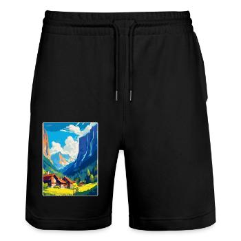Lauterbrunnen Suisse Affiche de voyage vintage - Short de jogging bio TRAINER Stanley/Stella unisexe - noir - Devant - Nik (191cm) & Marisol (170cm)