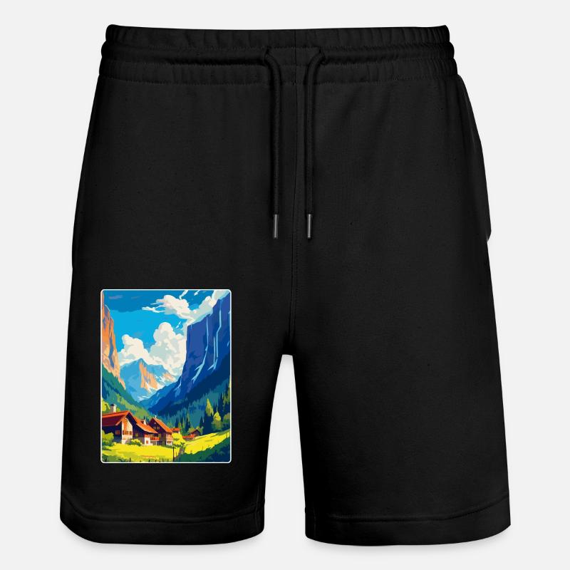 Lauterbrunnen Schweiz Vintage Reiseplakat - Stanley/Stella Unisex Bio Joggingshorts Trainer - Schwarz